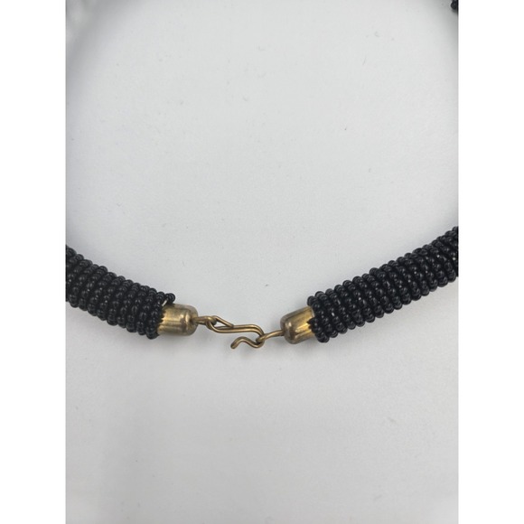 Vintage Tribal Style Seed Bead Waterfall Fringe Statement Necklace Black White - Picture 5 of 7